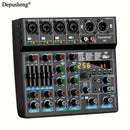 Consola de mezcla portátil G6 de DEPUSHENG, alimentada por USB, con 6 canales USB, controlador de sonido DJ con pantalla LCD, diseño compacto para grabación de PC, transmisión y uso en vivo, sistema de mezcla, apariencia simplificada, construcción de ale