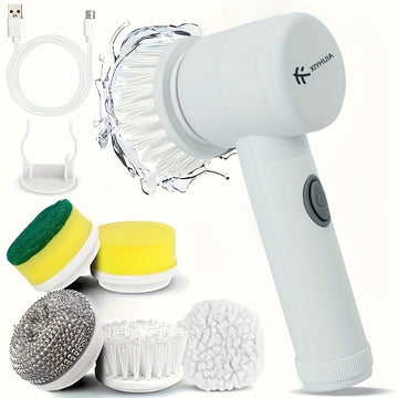Juego de 8 Cepillos Eléctricos para Limpieza – 5 Modos, Fregador Giratorio con 5 Cabezales Reemplazables, Limpiador Inalámbrico Manual para Baño, Cocina, Azulejos y Más, Regalo de Navidad