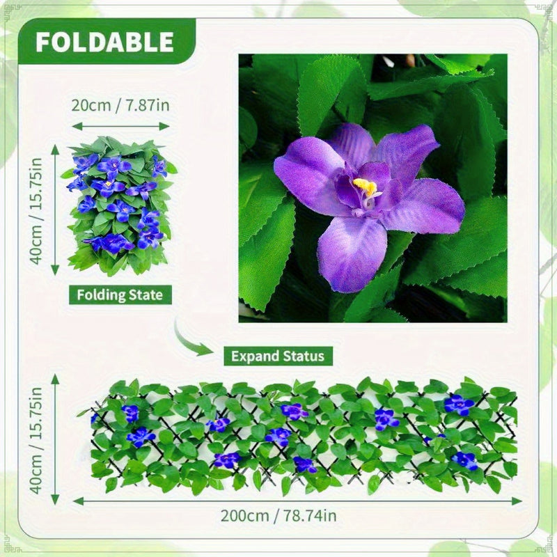 Juego de Pantalla Decorativa para Patio Cuatro Estaciones - Incluye 20 Ataduras para Fijación Segura, Expandible y Sin Mantenimiento | Hiedra Artificial Anti-Moho e Insectos + Orquídea Falsa en PVC Resistente a los Rayos UV | 40cm*200cm | Ideal para Pati