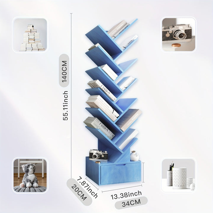 Estantería de Gran Capacidad Inspirada en Árboles Azules - Almacenamiento de Madera Multiusos para Libros, CDs y Más - Organizador de Suelo a Techo, Estantes de Almacenamiento