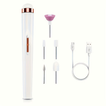 Broca Portátil para Uñas con 5 Accesorios, USB y Luz LED, Velocidad Ajustable para Herramientas de Manicura y Pedicura