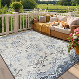 Alfombrilla de exteriores con diseño floral azul ZULIDA - Lavar en máquina, alfombrilla rectangular de poliéster para patio, sala de estar, dormitorio - Diseño duradero y elegante, alfombras para sala de estar