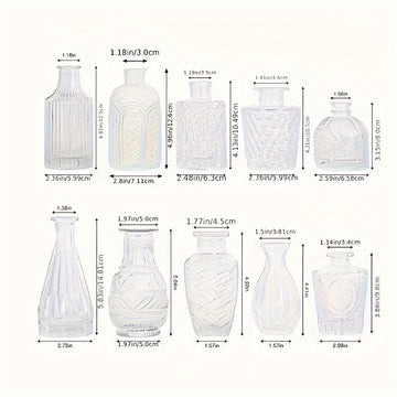 Juego de 10/20 Piezas de Jarrones de Vidrio Transparentes de Relieve Simple y Creativo, Adecuados para Decoración de Bodas, Hogar, Mesa de Comedor y Fiestas