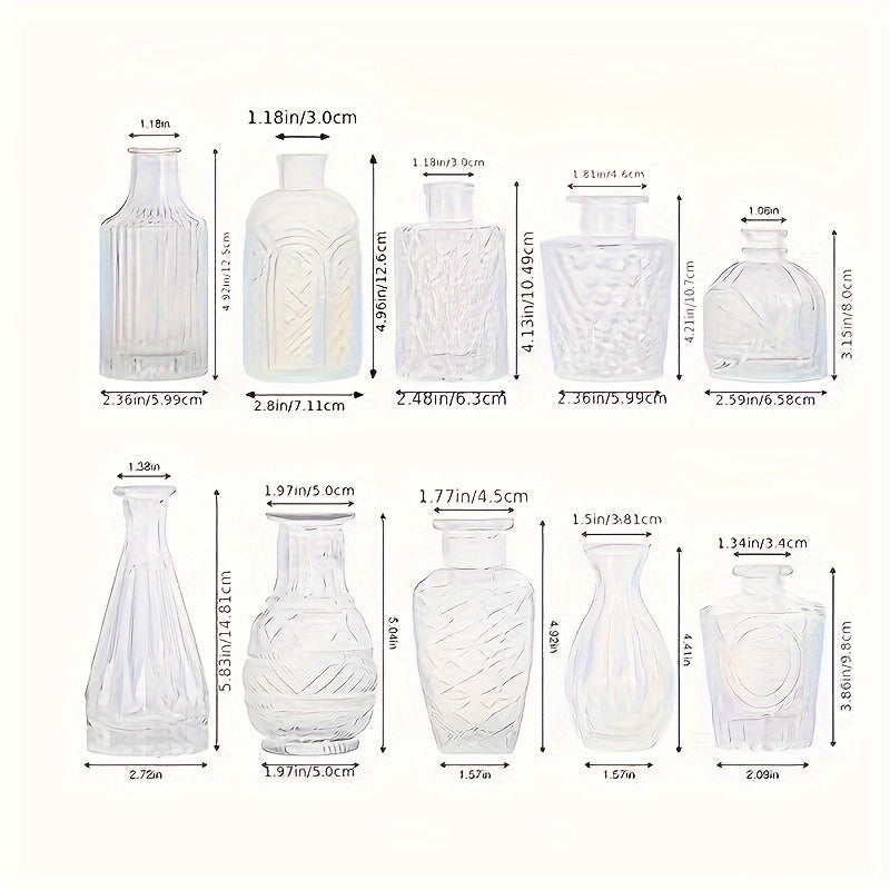 Juego de 10/20 Piezas de Jarrones de Vidrio Transparentes de Relieve Simple y Creativo, Adecuados para Decoración de Bodas, Hogar, Mesa de Comedor y Fiestas