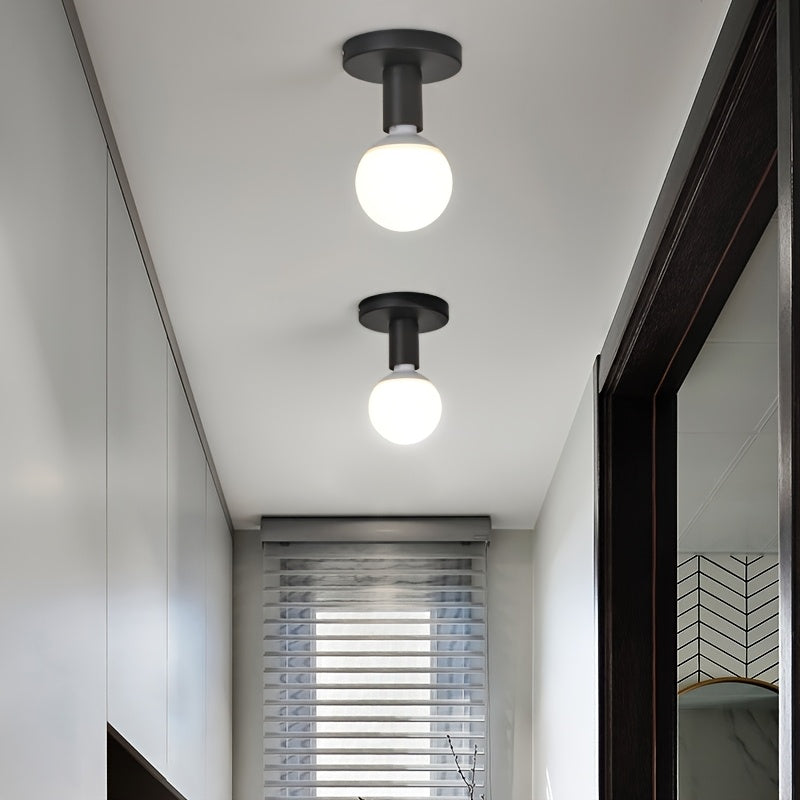 1 pieza de Luz de Techo Nórdica Moderna con Cabeza Plateada Negra, Base para Bombilla E27 Sin Bombilla, Adecuada para Cocina, Balcón, Pasillo y Otros Ambientes