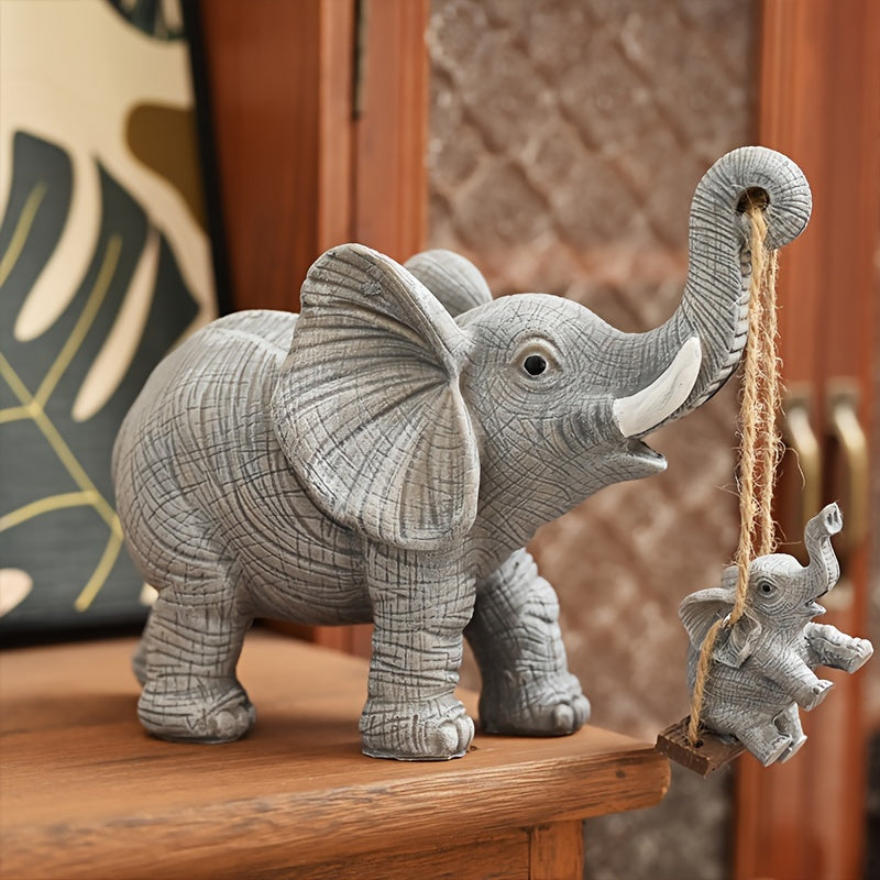 Figuras de elefante de resina con columpio - Estatuas de animales coleccionables de dibujos animados para decoración del hogar - Decoraciones versátiles para interiores y exteriores para todas las fiestas - No se requiere energía