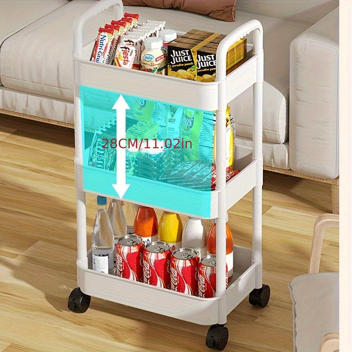 Carro de Almacenamiento Rodante Resistente - Organizador Móvil de 3 Niveles con Ruedas, Unidad de Estantería Ahorradora de Espacio para Cocina, Baño, Dormitorio y Oficina - Ruedas Fáciles de Desplazar, Construcción en Plástico Robusto - Solución de Almac