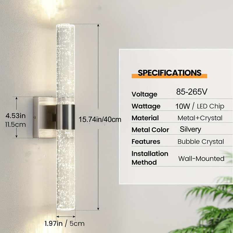 Aplique Moderno para Baño Aplique Plateado Iluminación de Pared Aplique de Pared LED de Cristal 39.88 cm 5000K Aplique de Tocador de Baño Montado en Pared Vertical y Horizontal para Dormitorio y Sala de Estar