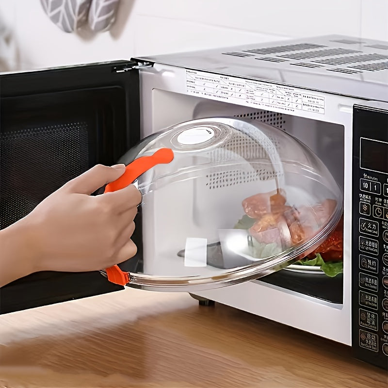 1pc Cubierta Transparente para Alimentos de Microondas con Mango Naranja de Fácil Agarre - A Prueba de Salpicaduras, Protector de Plato para Mantener la Frescura para el Hogar, Catering, Camping al Aire Libre, Uso en RV, Cubierta para Microondas