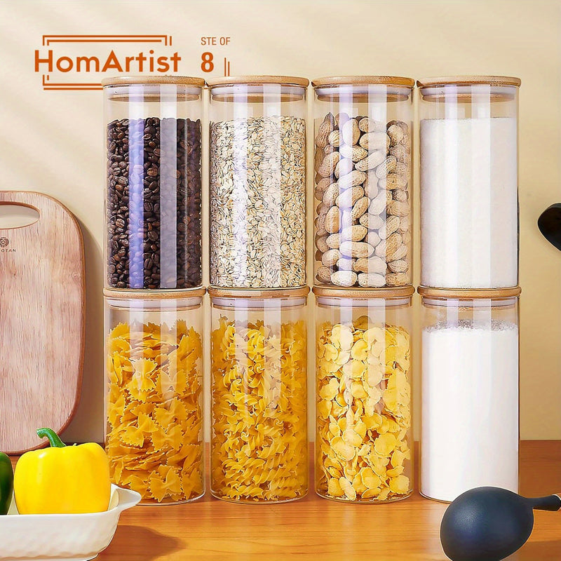 Tarros de vidrio cuadrados de 6 piezas con tapas de bambú de cierre, 27 OZ de contenedores de almacenamiento de alimentos herméticos para cocina y despensa, frascos de vidrio reutilizables para café, azúcar, té, dulces, galletas - Solo lavar a mano