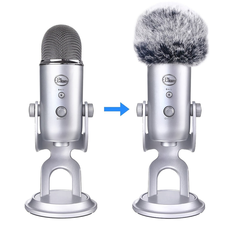 Funda para Micrófono Xuanfengxia Snow Monster Blue Yeti Pro - Lana de Peluche, Esponja a Prueba de Viento y Rocío, Diseño de Bola de Pelo Gris Suave para Reducción de Ruido y Protección contra Rocío, Equipo de Estudio | Funda de Micrófono de Peluche | Fu