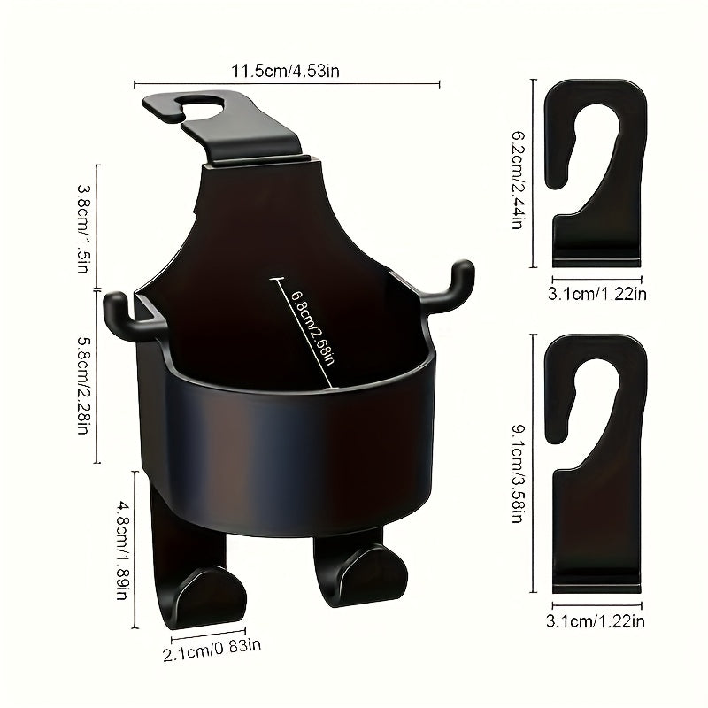 Un par de soportes para vasos con ganchos para asientos traseros, multifuncionales para asientos de coche, pueden sostener teléfonos móviles, bolsos, paraguas y otros objetos.