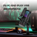 Micrófono USB Plug & Play de 1 pieza con Luces RGB, Control de Volumen, Función Silenciosa, Conector USB-C, Cuerpo de Resina ABS, para Karaoke, Transmisión en Vivo, Juegos, Videollamadas, , LMGBM