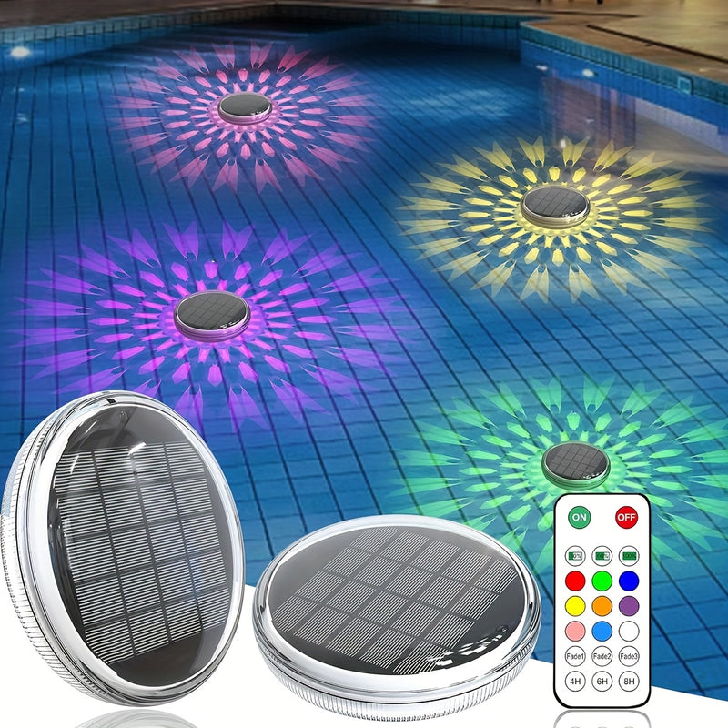2 Pack Luces Flotantes Solares para Piscina, Luces con Control Remoto, 10 Modos de Iluminación, Temporizador, IPX65 para Piscinas Enterradas, Baño y Fiestas en la Piscina