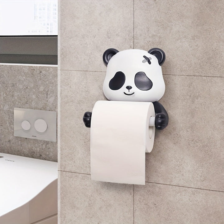 Portarrollos de Papel Higiénico con Diseño de Panda Adorable para Montaje en Pared - Autoadhesivo Sin Taladro, Decoración Duradera y Pintada para Baños y Cocinas, Accesorios y Estilo Caprichoso, Construcción Robusta, Accesorio Hogareño Divertido