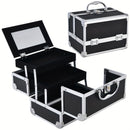 Maletín profesional para maquillaje de viaje - Organizador de cosméticos portátil de 6.7x6.7x9 pulgadas con espejo, porta brochas y llave de seguridad - Ideal para guardar joyas y artículos de baño
