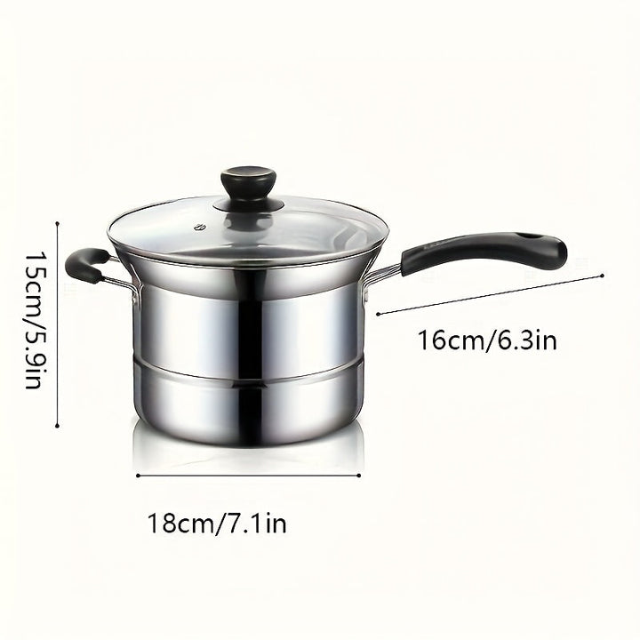 Juego de cocina de acero inoxidable SENBOWE 3-en-1 - Olla multiusos duradera con cesta de freír profunda, inserto de vapor y tapa de vidrio ventilada - Cocina versátil para freír, cocinar al vapor y cocinar
