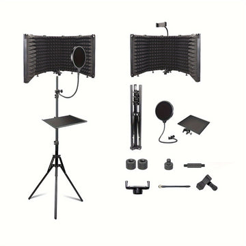 Cabina de aislamiento de micrófono GELELEAFMIC Studio con trípode ajustable de altura, filtro de espuma de alta densidad, pantalla antiviento plegable para micrófonos dinámicos y de condensador, para grabación, podcasting, transmisión en vivo, canto, toc
