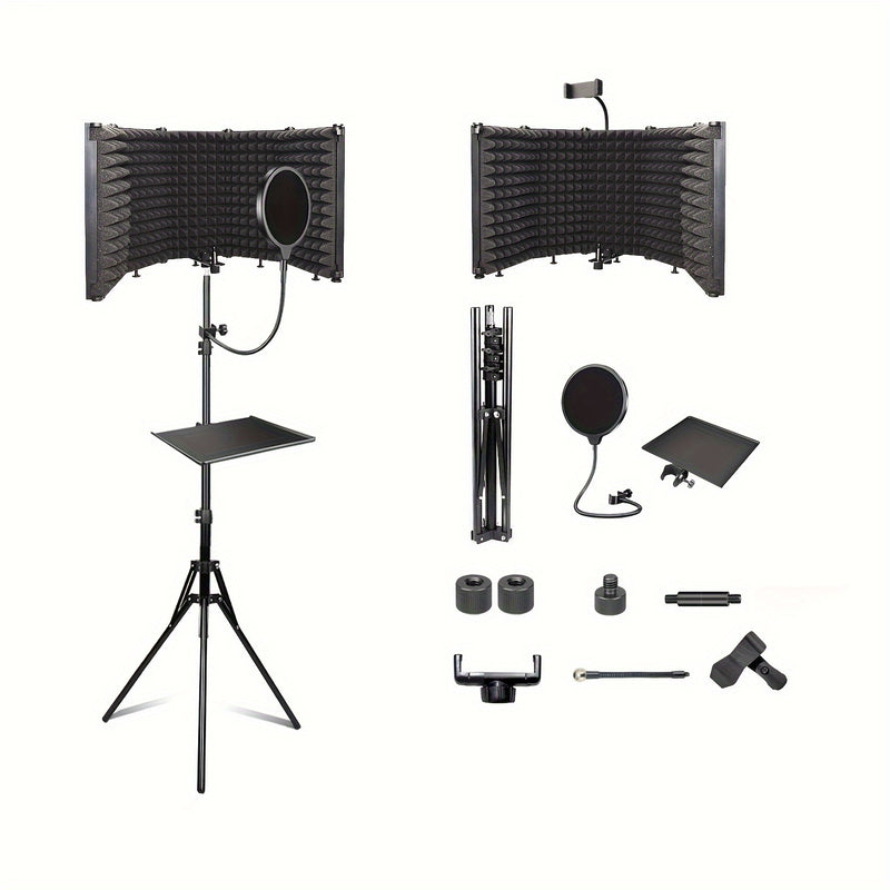 Cabina de aislamiento de micrófono GELELEAFMIC Studio con trípode ajustable de altura, filtro de espuma de alta densidad, pantalla antiviento plegable para micrófonos dinámicos y de condensador, para grabación, podcasting, transmisión en vivo, canto, toc