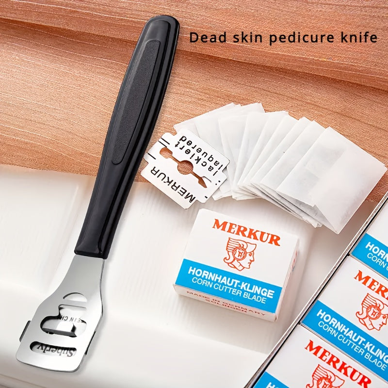 Juego de cuchillos de pedicura de acero inoxidable con 10 cuchillas para eliminar cera vieja y luz muerta beige, tijeras de pies para raspado de talones, sin perfume, no requiere energía.