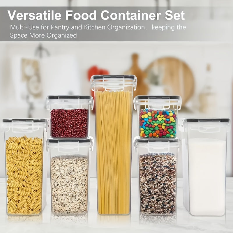 Juego de 7 Contenedores Herméticos para Almacenamiento de Alimentos Libres de BPA con Tapas - Tarros de Plástico PP para Harina, Azúcar y Cereales - Incluye Etiquetas, Ideal para Conservación de Alimentos