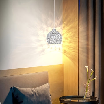 Lámpara de techo moderna de cristal para isla de cocina, acabado cromado, montaje semienterrado, luz de colgante de metal desmontable con hardware de instalación, no incluye bombilla, base E27, fácil de instalar, para comedor, dormitorio y sala de estar,