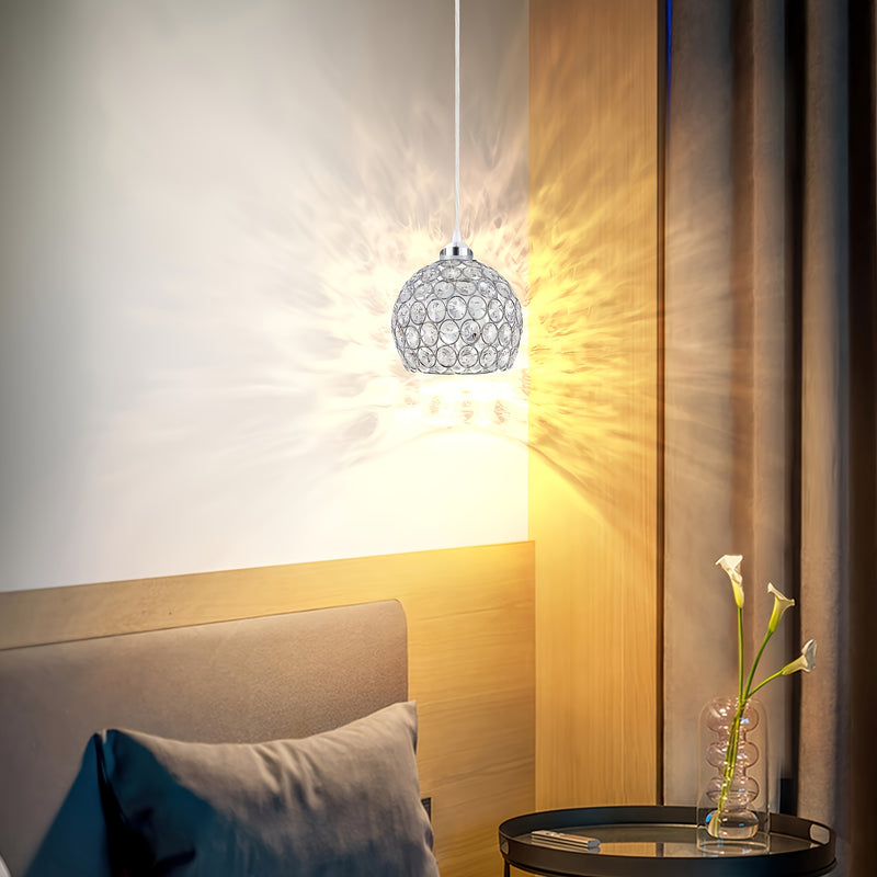 Lámpara de techo moderna de cristal para isla de cocina, acabado cromado, montaje semienterrado, luz de colgante de metal desmontable con hardware de instalación, no incluye bombilla, base E27, fácil de instalar, para comedor, dormitorio y sala de estar,