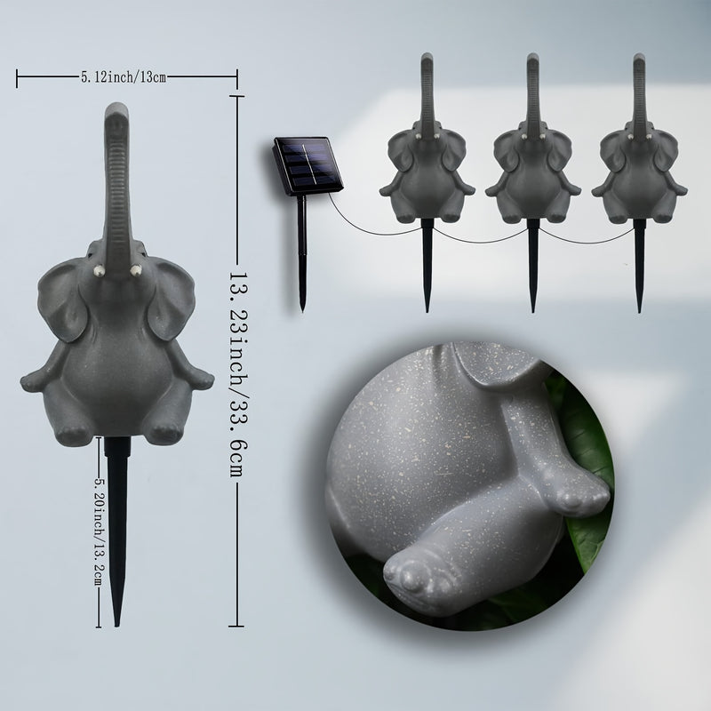 Luz solar para estatua de elefante al aire libre, juego de 3 piezas, luz solar para patio mejorada, decorativa y resistente al agua, para jardín, césped, elefante, decoración de verano, regalo del Día de la Madre.