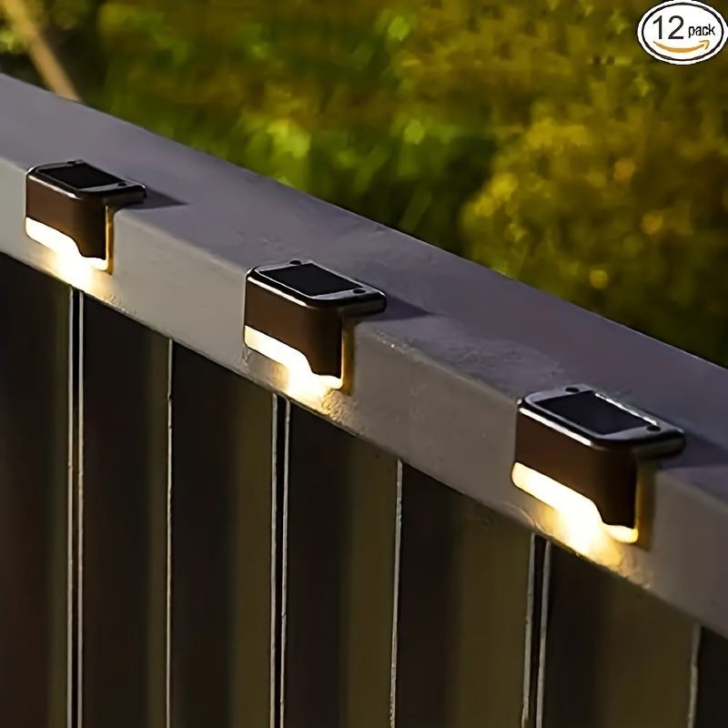 12 unidades de luces de sendero solares para exteriores - Impermeables, clasificadas IPX4, pasos iluminados con LED para cercas, escaleras, entradas, jardines y más - Control de luz automático, ideal para porches, balcones y decoración de bodas, iluminac