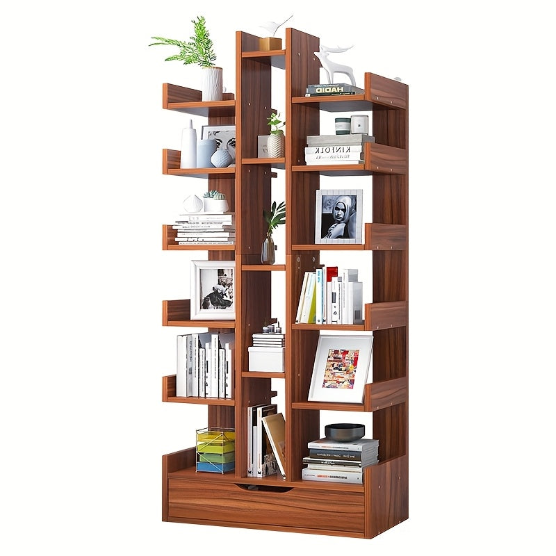 1 estante de árbol blanco con 8 estantes de almacenamiento - Organizador de suelo de madera dura de estilo para el hogar o la oficina, agrega un toque natural al espacio, decoración de estantes