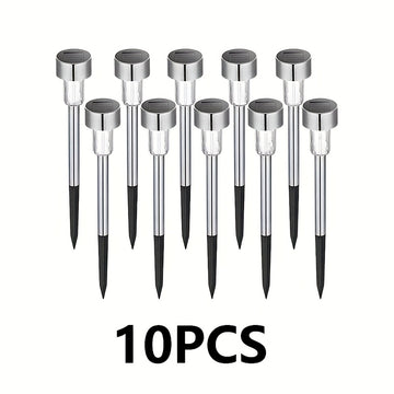 10pcs Luces LED Solares, Luces de Varilla de Acero Inoxidable para Exteriores, La Mejor Elección para Regalos Festivos, Adecuadas para Patios, Céspedes, Senderos, Terrazas y Jardines, Decoración de Caminos en Fiestas y Pasillos