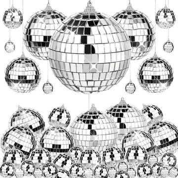 6 piezas de decoración colgante de bolas de disco de espejo | Adecuado para clubes, escenarios y fiestas de los 70. Bolas de disco plateadas - Decoración de verano para el Día del Padre.