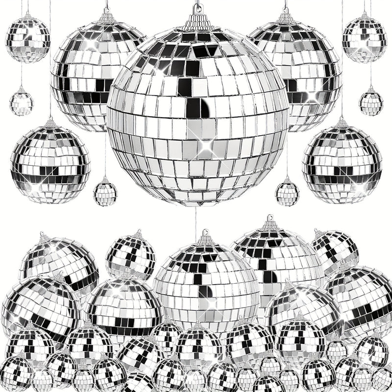 6 piezas de decoración colgante de bolas de disco de espejo | Adecuado para clubes, escenarios y fiestas de los 70. Bolas de disco plateadas - Decoración de verano para el Día del Padre.