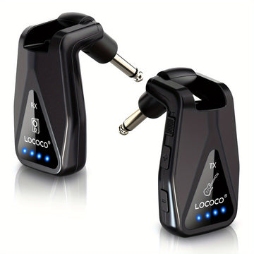 Sistema inalámbrico de guitarra, transmisor y receptor inalámbrico UHF para guitarra con indicador luminoso, 4 canales de audio recargables, alcance de 49,99 metros, Plug and Play, diseño de enchufe giratorio de 280° para guitarra eléctrica, bajo, amplif