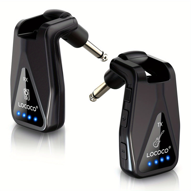 Sistema inalámbrico de guitarra, transmisor y receptor inalámbrico UHF para guitarra con indicador luminoso, 4 canales de audio recargables, alcance de 49,99 metros, Plug and Play, diseño de enchufe giratorio de 280° para guitarra eléctrica, bajo, amplif