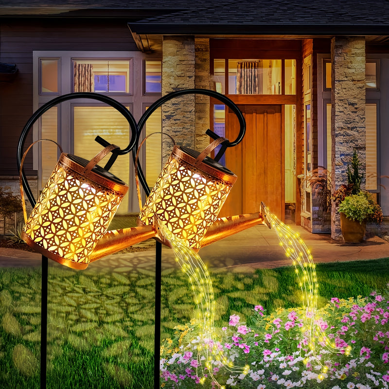 2 piezas de lámpara solar de fuente con luz cambiante y cálida, interruptor automático con sensor de luz para exteriores, ideal para jardines, céspedes, patios y mesas de comedor, un regalo perfecto para estrenar casa o para días festivos