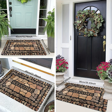 1 pieza, alfombra de bienvenida con estampado de piedras - Alfombra de suelo de poliéster antideslizante para uso interior/exterior, secado rápido, ideal para entrada, cocina, lavandería, baño y más, alfombra de área lavable