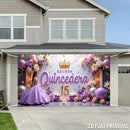 1pc, Feliz 15º Cumpleaños, Banner de puerta de garaje de cumpleaños al aire libre Cubierta de poliéster duradera Ideal para decoraciones diarias al aire libre - Precio sorpresa, Buena calidad y no requiere energía