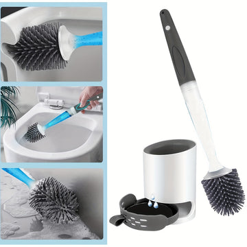 Cepillo de Inodoro de Silicona Fácil de Limpiar con Dispensador de Jabón - Mango Largo, Diseño Sin Esquinas Muertas para una Limpieza Eficiente del Baño