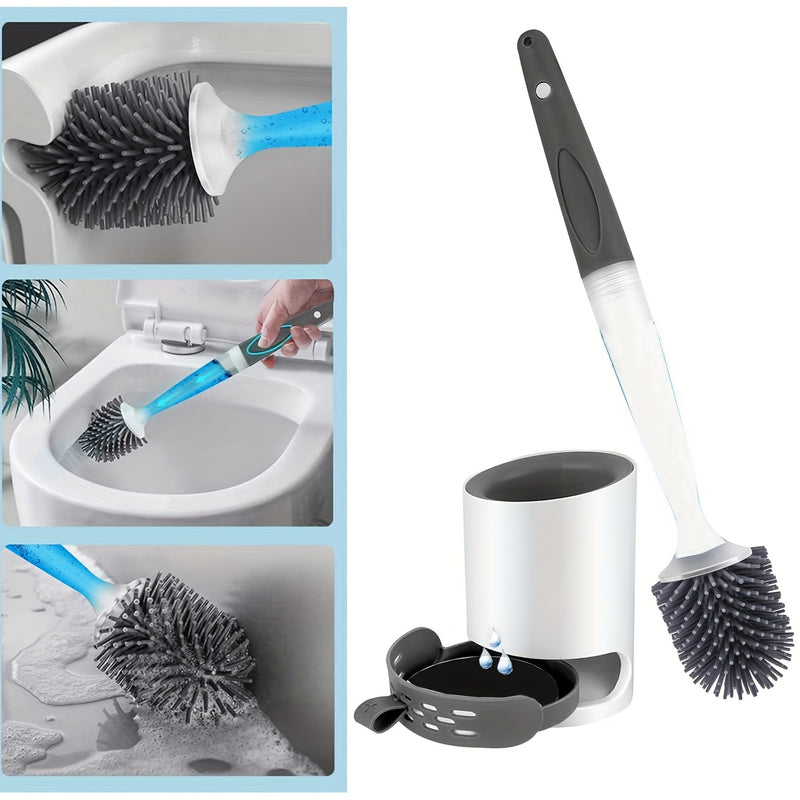 Cepillo de Inodoro de Silicona Fácil de Limpiar con Dispensador de Jabón - Mango Largo, Diseño Sin Esquinas Muertas para una Limpieza Eficiente del Baño