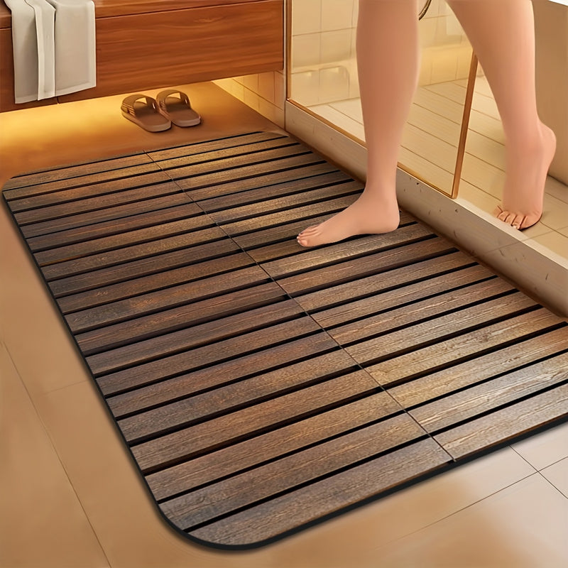 Alfombrilla Antideslizante de Barro de Diatomeas con Textura de Madera para Baño, Tapete Absorbente para Pie y Entrada