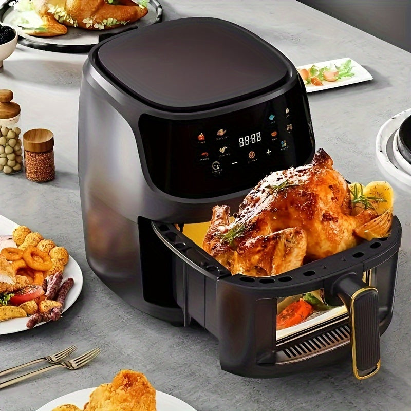1 pieza de freidora de aire de 6 litros de capacidad, sin aceite, cocinero saludable con 8 ajustes preestablecidos, pantalla táctil LCD digital, ventana de cocción visual, cesta antiadherente - Ideal para cocina doméstica, accesorios de freidora de aire