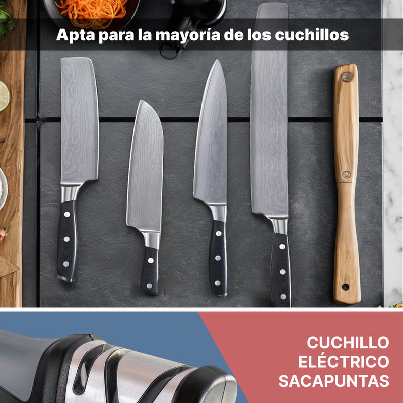 WANVOAPLS Afilador Eléctrico de 2 Etapas con USB – Protección Automática contra Sobrepresión para Cuchillas – Multifuncional para Cuchillos, Tijeras y Destornilladores – Compacto, Seguro y Fácil de Usar en Hogares y Cocinas