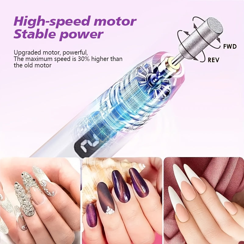 Juego de manicura eléctrica portátil con lámpara de uñas LED - Herramienta de manicura y eliminación de esmalte de uñas multiusos, incluye varios taladros y piezas de uñas, hipoalergénico, batería de litio recargable, ideal para el hogar, la oficina, los