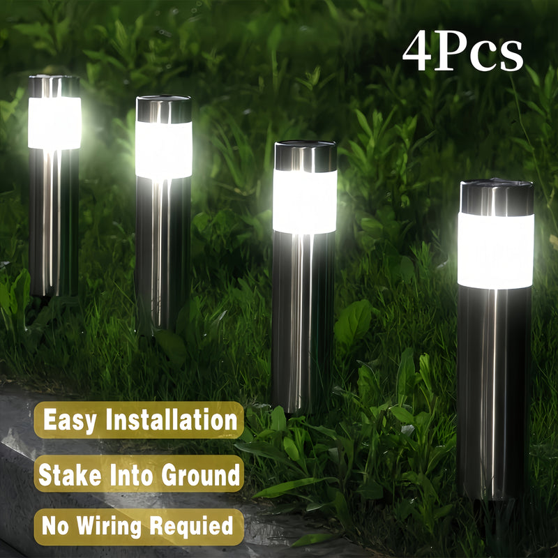 4 piezas de luces solares brillantes para exteriores, luces solares para jardín, luces exteriores con auto encendido/apagado para césped, patio, caminos, driveway y decoración de paisaje (tono cálido), fácil de instalar