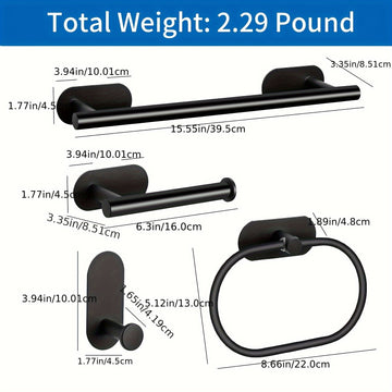 Juego de 4 Accesorios para Baño - Incluye Barra para Toallas, Porta Anillos, Soporte para Papel y Ganchos para Fácil Montaje en Pared, Accesorios de Baño