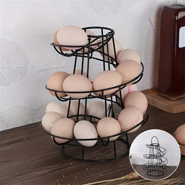 Portahuevos de acero inoxidable negro moderno - Organizador de cocina ahorrador de espacio para huevos