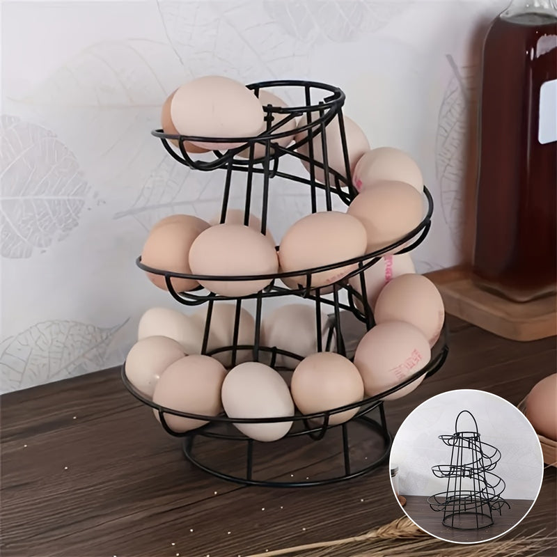 Portahuevos de acero inoxidable negro moderno - Organizador de cocina ahorrador de espacio para huevos