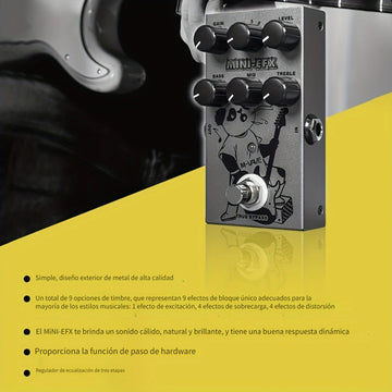 Pedal de Efectos Digitales para Guitarra Eléctrica 9 en 1, MINI-EFX Unidad Única con 9 Preestablecidos: Drive, Overdrive, Distortion, Metal y Soporte USB para Grabación en Computadora, Equipo Musical, Acabado Metálico Elegante, Efectos de Alta Calidad