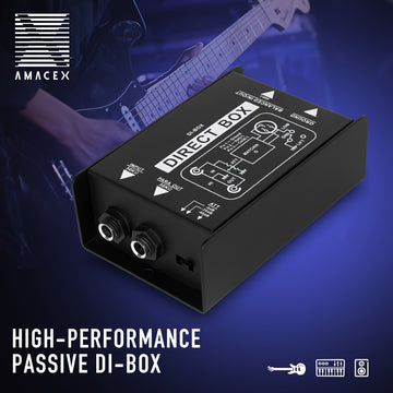 [Caja DI premium AMACEX] Caja DI de audio directo AMACEX con entradas estéreo duales 1/4 de alta impedancia, soporte para guitarras/bajos, inyección directa activa premium con salidas Thru y XLR